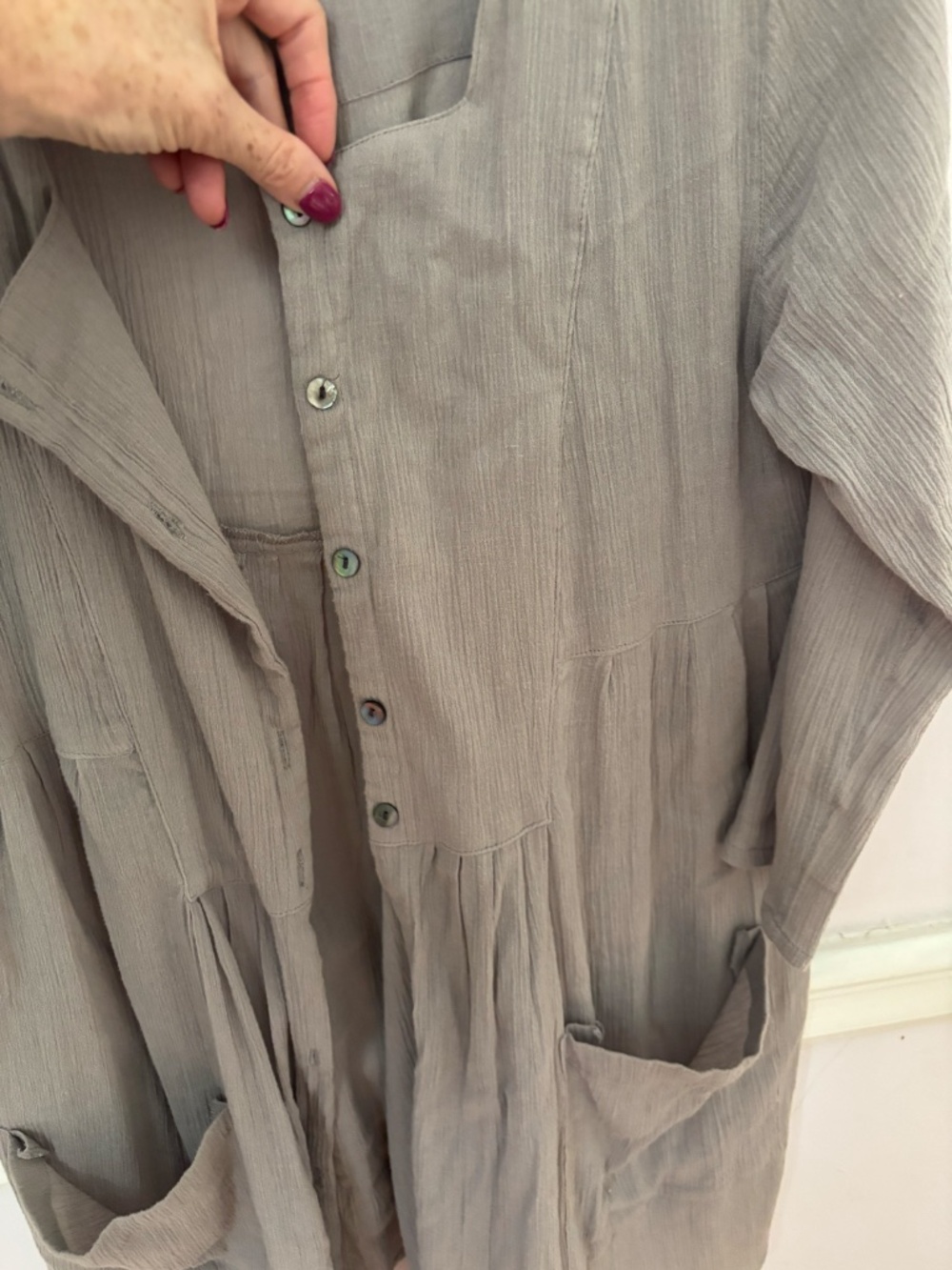 Gudrun Sjoden Long gray cardigan smock w/pockets - medium - Picture 3 of 4